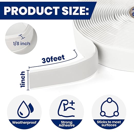 ADHES Premium Butyl Sealant Tape 1" x 30 'x 1/8", 5 Rolls White Butyl Rubber Sealant Tape for RVs, Vehicles, Marine and Home Repair – Ideal for Headlights, Windows, Doors, and Windshields