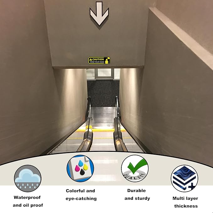 Watch Your Head Sign Stickers, Self Adhesive Vinyl Caution Mind Your Head Safety Signs Decals for Stairs Basement and Factory UV Protected Fade Resistant
