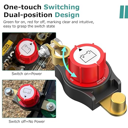 2 Packs Top Post Battery Disconnect Switch, 12V-48V Kill Switch for Car, Battery Quick Disconnect for Vehicle Marine RV Trailer Boat and Solar Panels, Negative On/Off