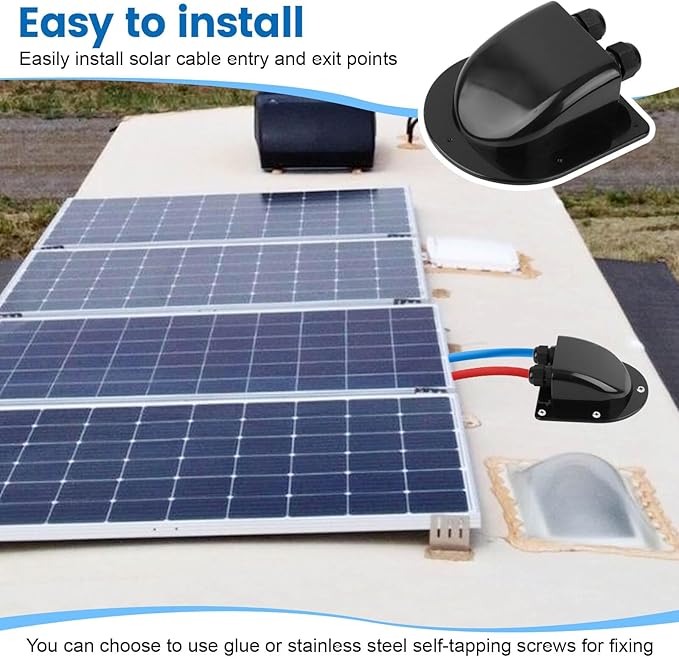 QCG Waterproof ABS Solar Cable Entry Gland, Black Solar Double Cable Entry Gland Housing for All Cable Types 2mm² to 6mm² for Solar Panels of RV, Campervan, Boat, and Roof (1 Pcs)