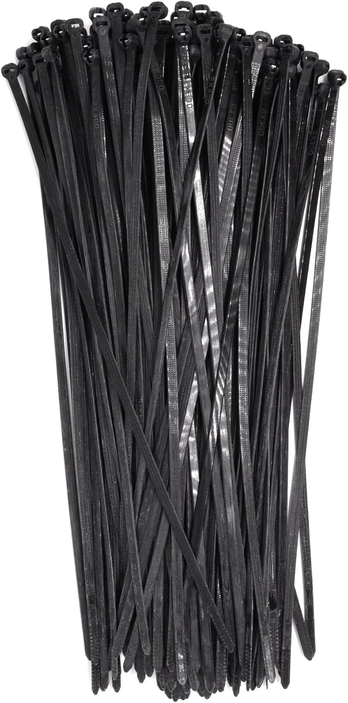 150pcs Push Mount Zip Ties 12 inch, Self Locking Straps Cable Zip Tie with Stainless Steel Metal Tooth Locking Device Heavy Duty Nylon Zip Tie Clips (12", Black)