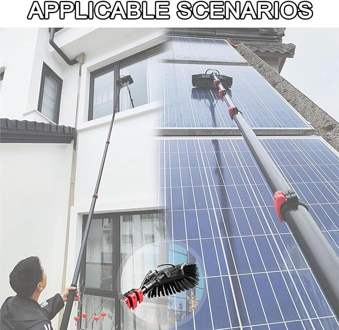 Water Fed Telescopic Brush, Photovoltaic Panel Cleaning Tool Water-Through Brush, Water Fed Brush Kit with Squeegee, Outdoor Solar Panel Cleaning System Pole 29cm-7.2m/24ft