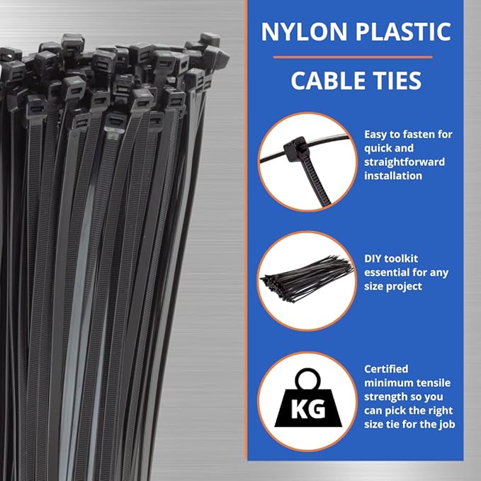 GTSE Black Zip Ties 4+6+8+12+14 Inch, 500 Pack, 18lb & 40lb Strength, UV Resistant Small Nylon Cable Ties, Self-Locking Tie Wraps