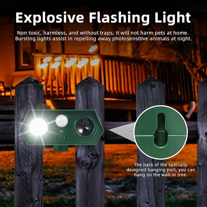 2026 Sonic Racoon Squirrel Fortress Pro Deer Repellent Devices, IP65 Solar Ultrasonic Motion Activated Animal Repeller Outdoor Cat Repellent Fox Deterrent with Light for Rabbit Bear Dog Garden(4)