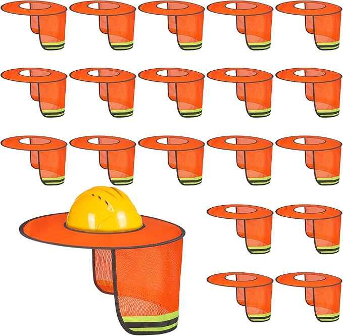 Jspupifip 20 Pack Hard Hat Sun Shade Full Brim Sun Shield High Visibility Visor with Reflective Strip for Hard Hat Accessories Construction Sites