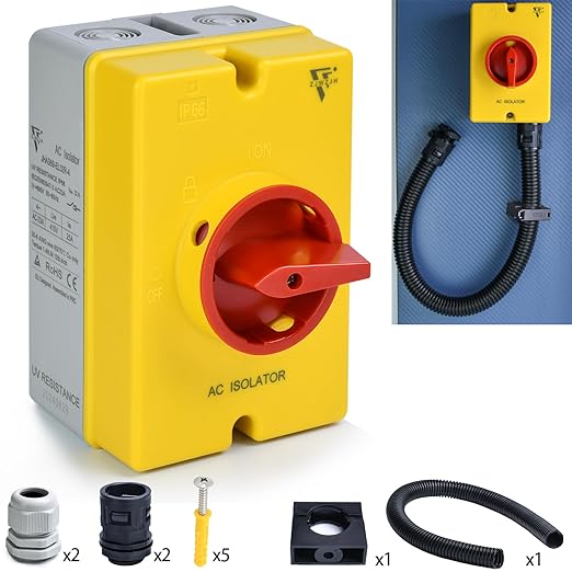 20 Amp AC Disconnect Switch 4-Pole AC 690V Isolator Switch IP66 Waterproof Isolation PV On Off Ac Disconnect Box Outdoor Rotary 2 Positions