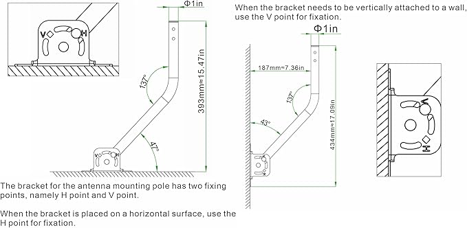 Universal Adjustable Antenna Mount Pole(OD 1", Length 16 1/2"), Pole Mounting Bracket for Wall Eave Roof, Compatible with Antenna, Weather Station and WiFi Extender, with U-Bolt Kit