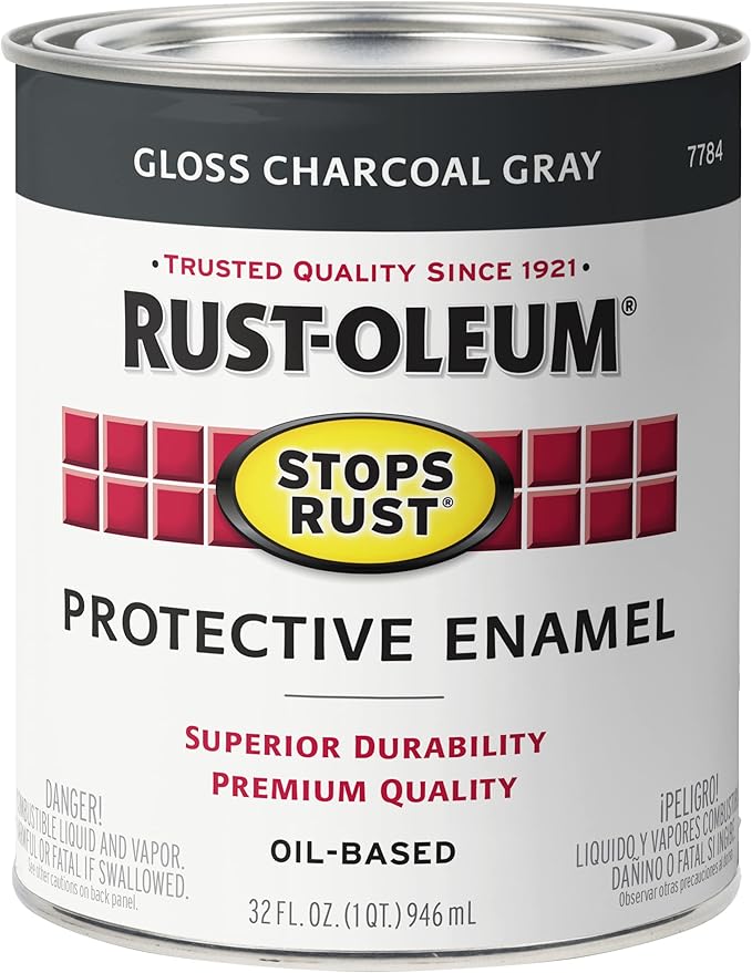 Rust-Oleum 7784502 Stops Rust Brush On Paint, Quart, Gloss Charcoal Gray, (Pack of 1)