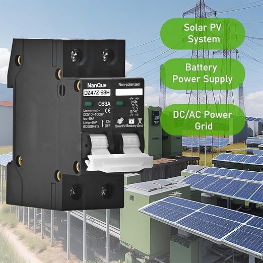 DC 260V 500V 600V 800V 1000V Circuit Breaker MCB Solar Panel Protector PV System Battery Discharge Protector Automatic AC DC Univesal Thermomagnetic Black Color (25A)