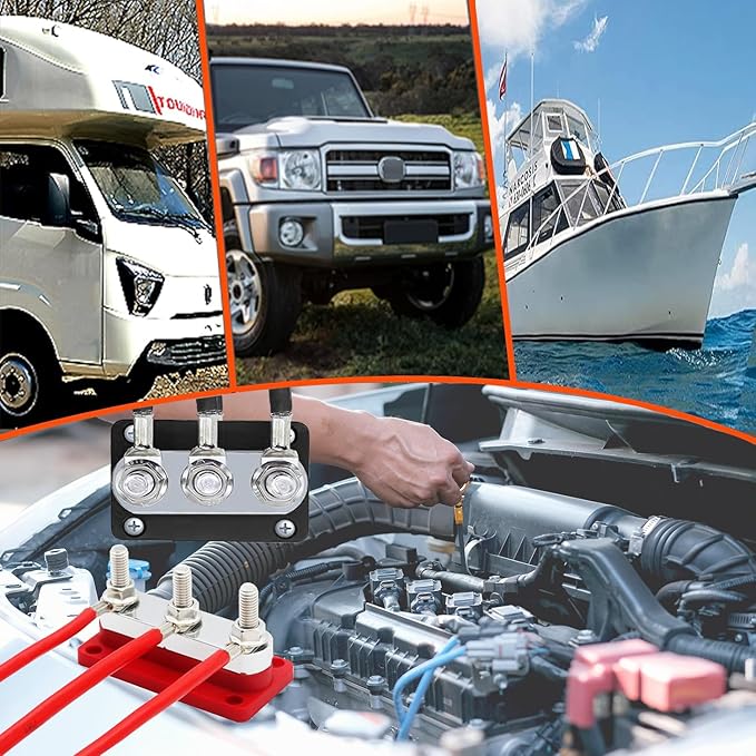 600A Power Distribution Block Bus Bar with Cover Marine Bus Bar, Automotive, and Solar Wiring 3x3/8 M10 Studs Red