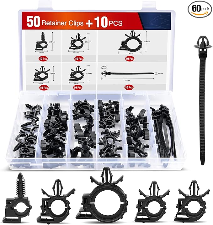 Nilight 60Pcs Automotive Wire Loom Routing Clip Wiring Harness Assortment Kit 6 Different Sizes Universal Replacement Parts with Car Cable Ties for Honda GM Mazda 2 Years Warranty