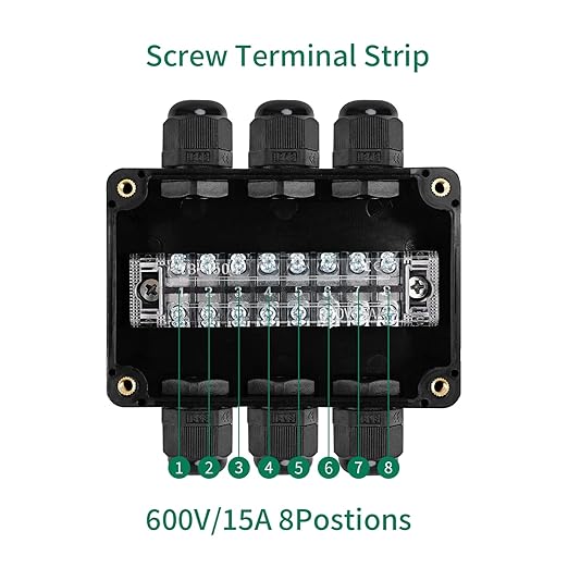 ABS IP67 Waterproof Dustproof Electrical Junction Box, with 15A 600V Barrier Terminal Cable Connector, 3IN/3Out Power Junction Box（3.93 * 2.67 * 1.96in）