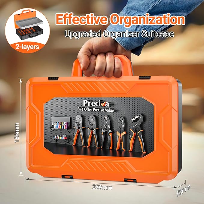 Preciva Ferrule Crimping Tool Kit with Portable Suitcase, Square Crimping Pliers for AWG 28-5 Ratchet Crimper with 1300 PCS Single & Dual Ferrule Connectors Wire Ferrules Terminals Kit