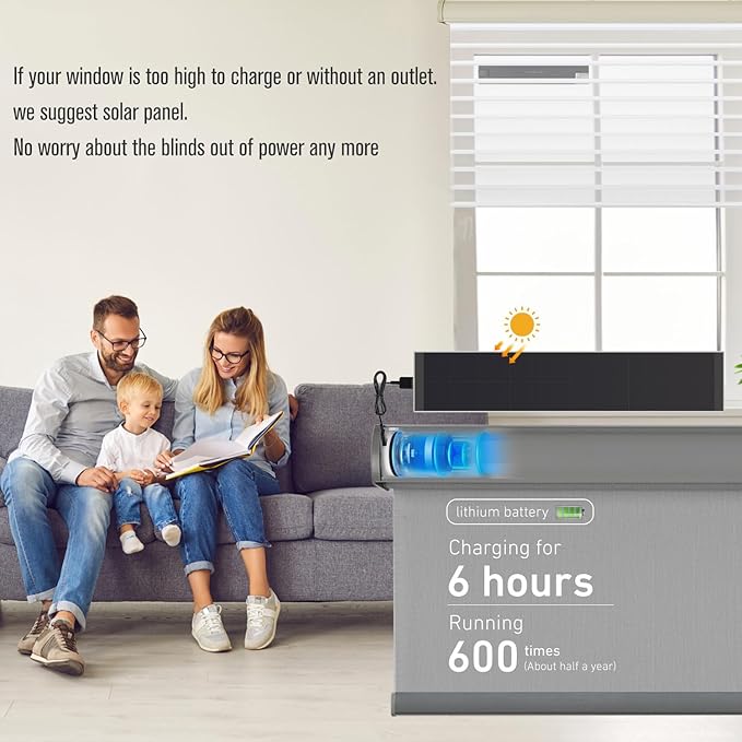 Blinds Motor Solar Charging Panel USB 2.0 Interface, 5V 5W for Motorized Roller Blinds Indoor Use Only - Compatible with Battery Tubular Motors