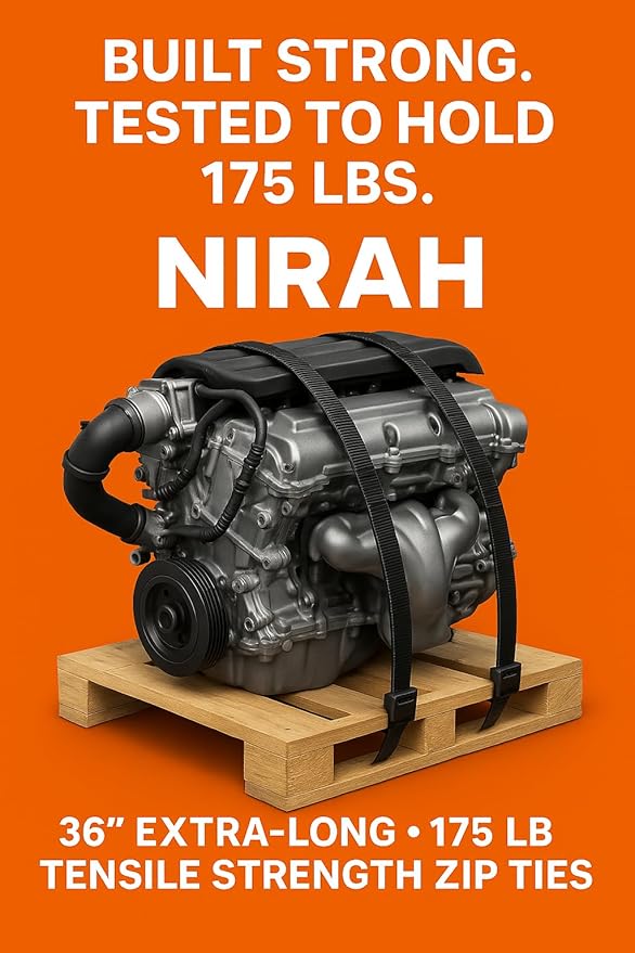 Long Zip Ties 36 inch Black (50 Pack) 175 lbs Tensile Strength, UV Resistant, Self-Locking, Multi-Purpose Long Heavy Duty Cable Ties, Wire Ties for HVAC, Home, Office,Contractors & Businesses by Nirah