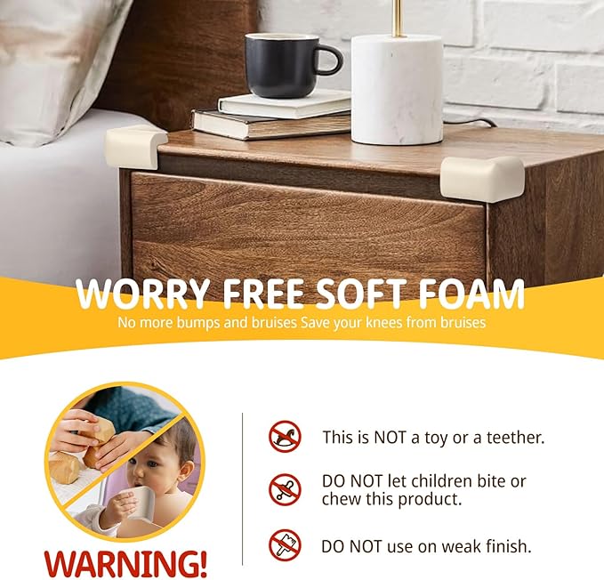 4PACK Edge Corner Protector Baby Proofing, Hefty-Fit Heavy-Duty Soft NBR Rubber Foam, Furniture Fireplace Safety Bumper Guard, Off-White
