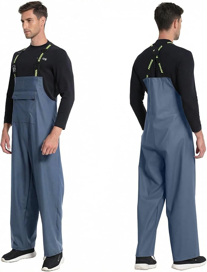 Men's Waterproof Workwear Bib Overalls - Heavy Duty Stretchable Rain Bibs for Fishing & Outdoor Work