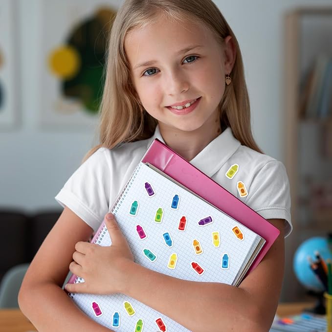 JarThenaAMCS 2400Pcs Back to School Mini Sticker Small Crayon Paper Decals Colorful Self-Adhesive Stickers for Classroom Envelopes Scrapbook Gifts DIY Supplies, 0.3 x 0.7 in