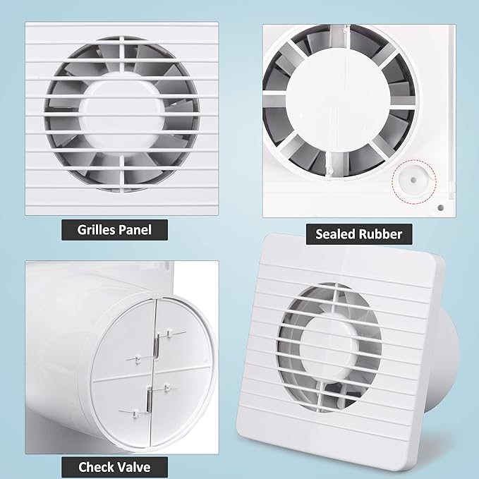 4 Inch Wall-Mounted Exhaust Fan, Small Bathroom Fan, IPX4 55CFM Window Extractor Fan w/with Anti-backflow Check for Toilet, Office, Kitchen