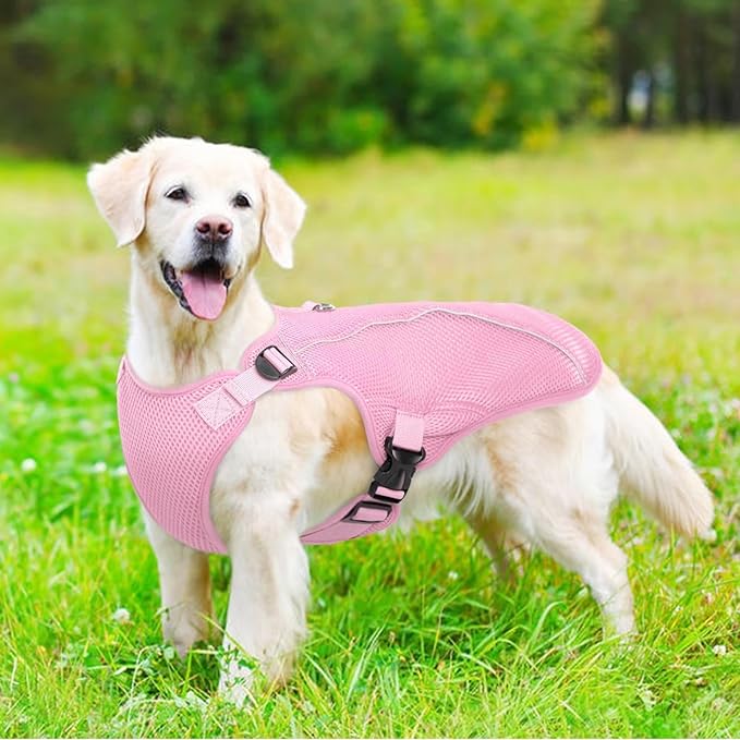 Kuoser Dog Cooling Vest, Pet Cooler Coat, Breathable Doggie Cool Jackets for Medium Dogs, Reflective Cooling Harness, Puppy Summer Essentials Pink M