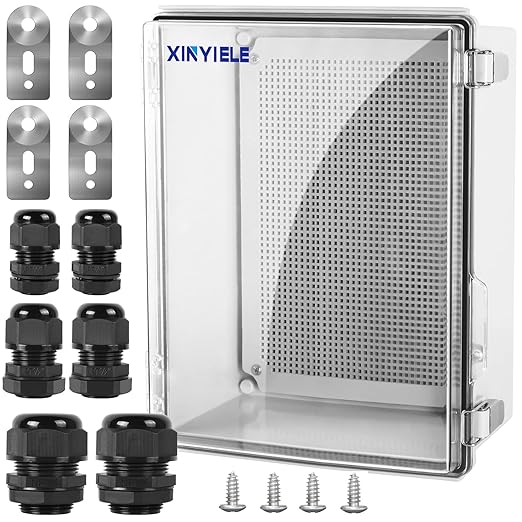 Waterproof Outdoor Project ABS Plastic Junction Box IP67 Weatherproof Dustproof Enclosure with Hinged Cover, Mounting Plate,Wall Brackets for Power Project (Clear.15.7"x11.8"x7.1")
