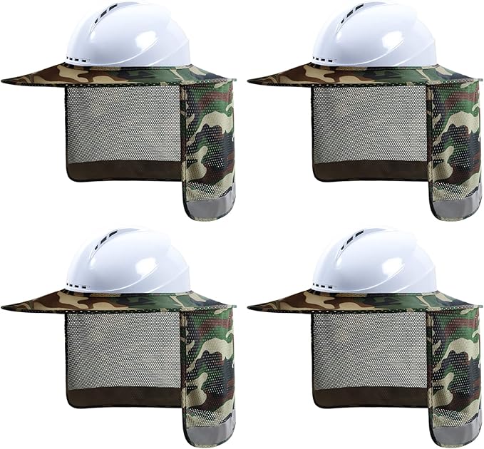 Hard Hat Sun Shade, High Visibility Sun Visor Neck Shade with Reflective Strip, Full Brim, Man & Woman (Hard Hat Not Included), Camo, 4 Pack