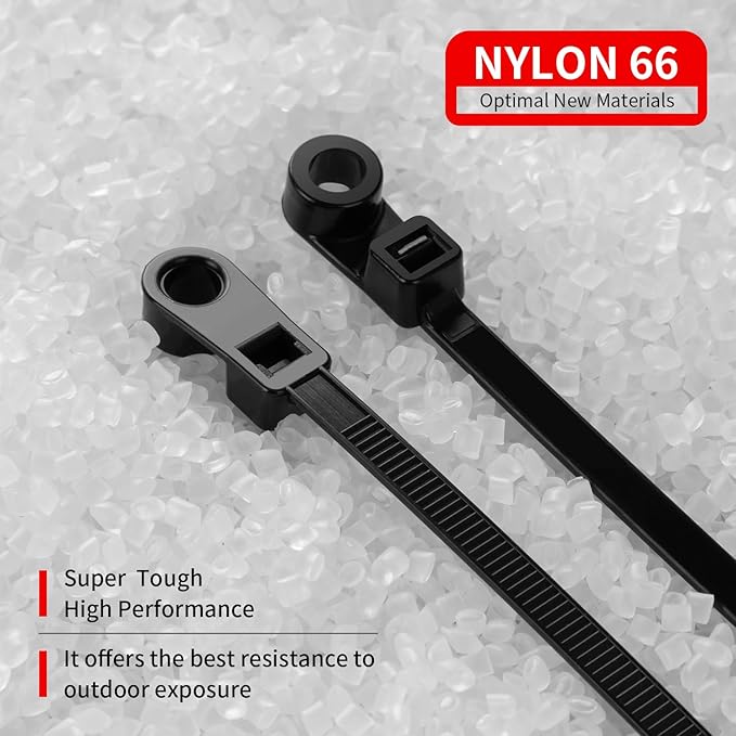 200 PCS 12 inch Black Zip Ties with Screw Hole 75lbs Mountable head Cable Ties Straps Multipurpose Heavy Duty Nylon Cable Zip Ties with Screw Mounting Hole