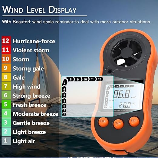 Digital Wind Speed Meter Anemometer,Handheld Air Flow Velocity Meter for Measuring Wind Speed/Temperature with Backlight LCD,for Shooting, HVAC, Drone Flying,Windsurfing, Sailing, Surfing, Fishing