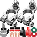 Battery Terminal Connectors, Complete kit Battery Terminals, Brush, with 4 Pcs 2 Gauge 3/8" Copper Lugs, 4 Heatshrink tubes, 2 Terminal Covers and 2 Anti Corrosion Washers For Car/Boat/Tractor