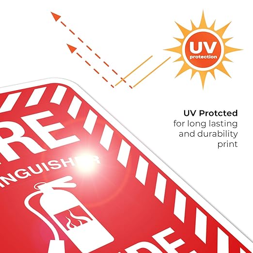 Fire Extinguisher Inside Sign, Fire Safety Sign, 10x7 Inches, 4 Mil Vinyl Decal Stickers Weather Resistant UV Protected, Made in USA