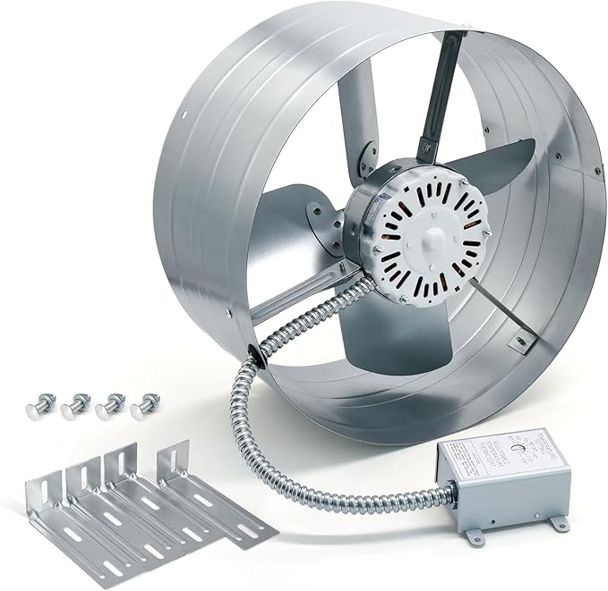 Criditpid 15" Gable Mount Vent Attic Fan, Exhaust Ventilation Fan with Adjustable Thermostat for Gable, Home, Shed, Garage, Portable Building, 4A, 1600CFM, 1050RPM, 2400 Sq.Ft Coverage Area.