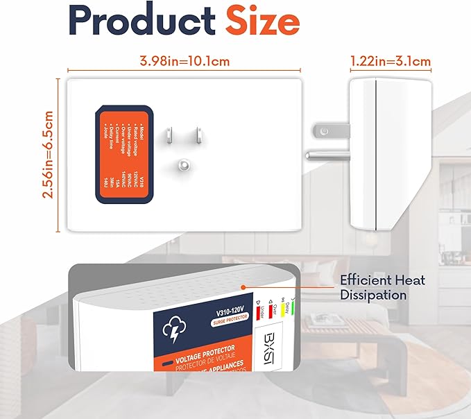BXST Surge Protector for Refrigerator & Home Appliances, Portable Mini Single Outlet Plug-in Spikes Voltage Protector, Multi Function Wall Socket for Air-Conditioner Smart TV, 15A 120V 140J