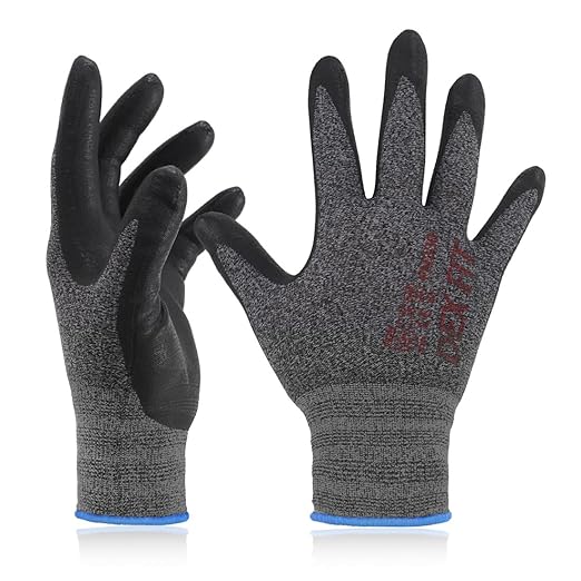 DEX FIT Nitrile Work Gloves FN330, 3 Pairs, 3D-Comfort Stretchy Fit, Firm Grip, Thin & Lightweight, Touch-Screen Compatible, Durable, Breathable & Cool, Machine Washable; Black Grey L (9)