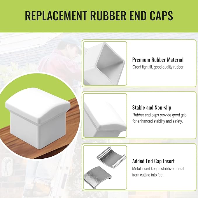 AC36-2 Ladder Stabilizer Rubber End Caps for Werner Standoff/Stabilizer AC78 & AC76, Extension Ladder Stabilizer Pads with Metal Insert, Ladder Rubber End Caps Fits Extension Ladder Standoff, 2 Pack