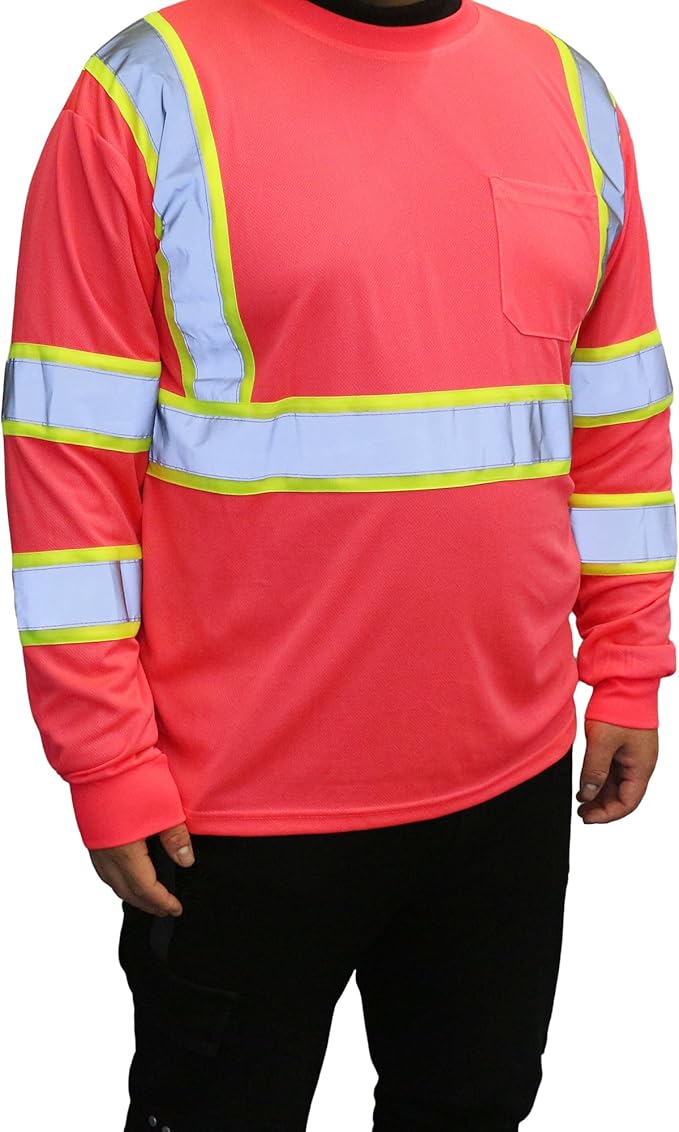 W&H Hi Vis Safety Long Sleeve Shirts Reflective High Visibility Birdeyes Class 3 Shirts,Construction Work