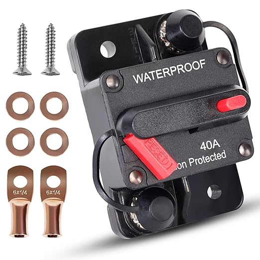 ERAYCO 40 Amp Circuit Breaker with Manual Reset Waterproof Inline Fuse Inverter for Marine Trolling Motors Boat ATV Manual Power 12V-42VDC (40A)