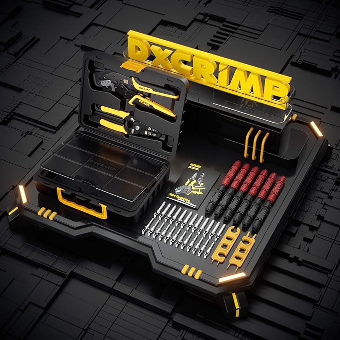 Solar Crimper Tool Kit for 14-10 AWG Solar Panel Cable, with 12 Pairs Solar Connectors, Solar Crimper, Wire Strippers and Wrench, Solar Installation Assembly Tools
