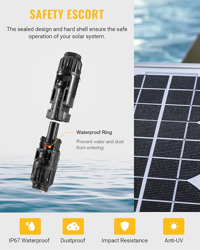 BougeRV 100PCS Solar Connector with Spanners IP67 Waterproof Solar Panel Cable Connectors Male/Female 50 Pairs(10AWG)