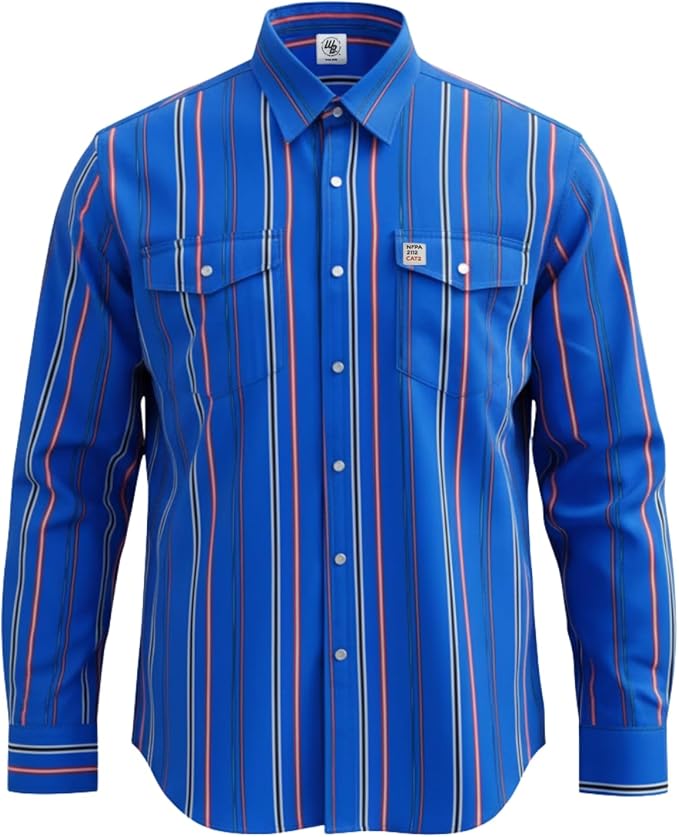WoahBros FR Shirts for Men, 8oz Midweight Flame Resistant Welding Shirt, 100% Cotton, Pearl Snap Buttons - CAT2/NFPA2112