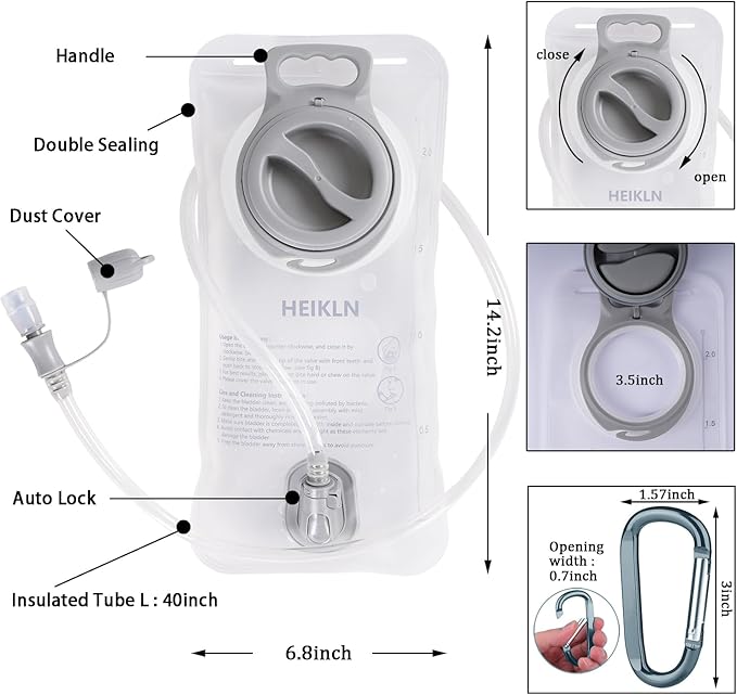 Hydration Bladder 1.5L-2L-2.5L-3L,Leak Proof Water Reservoir, BPA Free Military Water Storage Bladder Bag Hydration Pack Replacement Easy Clean for Bicycling Hiking Camping Hunting Running