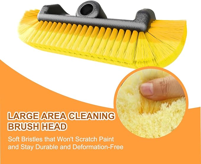 Car Wash Brush, 12FT Telescopic Car Wash Brush with Long Handle, 12-Inch Soft Bristle Car Cleaning Brush for Cleaning Car, RV, Truck, Boat, Solar Panels