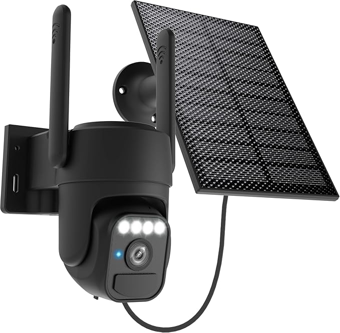 Solar Camera Outdoor Wireless, Wi-Fi Security Cameras for Home, 360° View, Two-Way Talk, Auto Tracking, Light Alarm, Color Night Vision