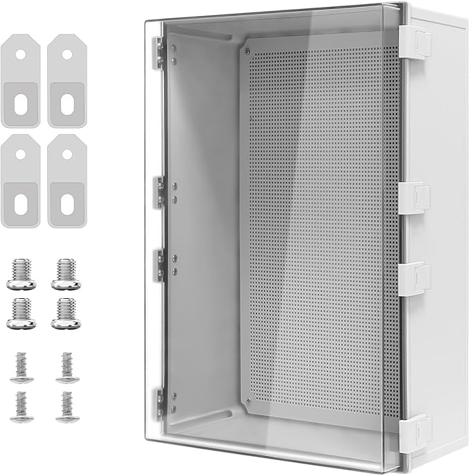 Electrical Box, IP65 Waterproof Dustproof ABS Plastic Enclosure, Outdoor and Indoor Project Box Hinged Clear Cover with Mounting Plate Wall Brackets,Outer Dimension 23.6"x 15.7" x 8.7", Grey