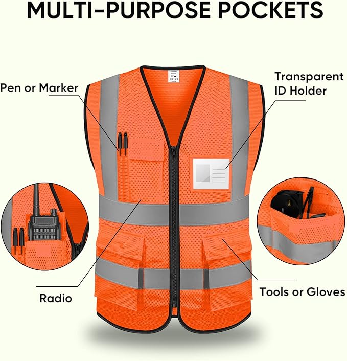 TICONN Reflective Safety Vest High Visibility Class II Mesh Vest for Women & Men Meets ANSI Standards