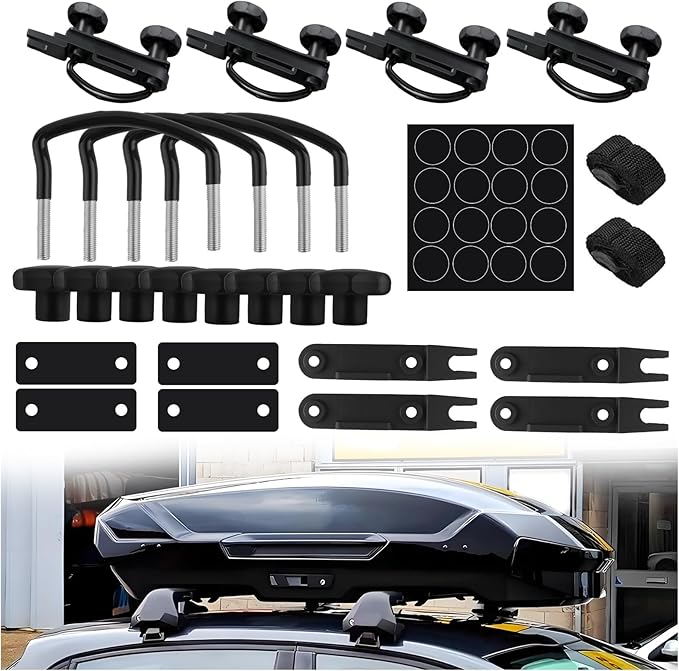 4PCS U-Bolt Roof Rack Mounting Brackets,Durable Roof Rack Clamps Kit with Straps & Nuts Provide Firm Fixation for Roofs Box,Professional Car Accessories Roofs Racks Brackets
