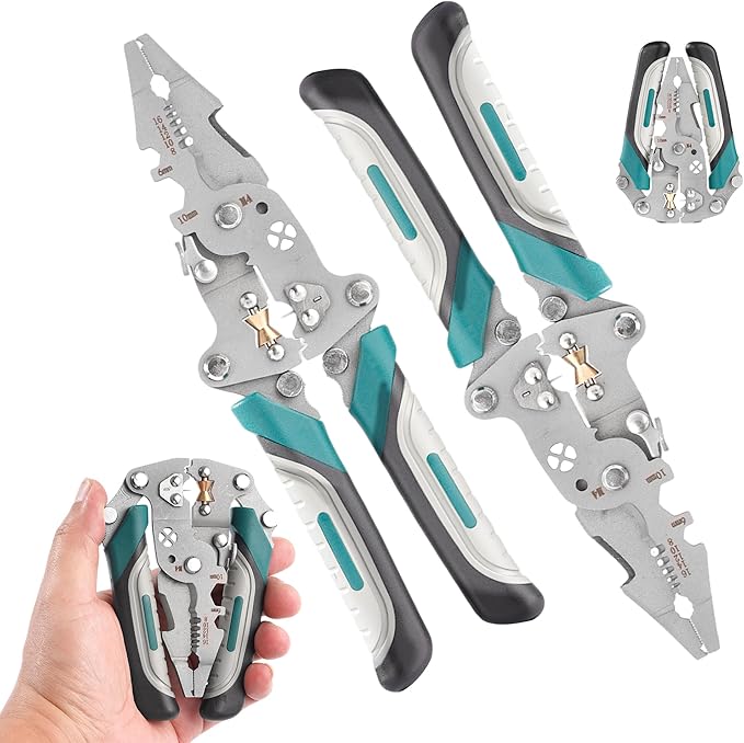 18 In 1 Foldable Ｗire Strippers Crimper, Multifunctional Folding Wire Stripping Tool, Wire Stripper Electrical，Electric Cable Stripper, Cable Cutters with Plier, Crimper, Twister, Splitting, 2pcs