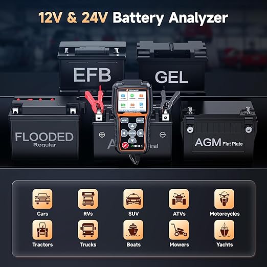 FOXWELL BT705 PLUS Car Battery Tester 24V 12V Load Tester, 100-2000CCA Automotive Alternator Tester Digital Cranking Charging System Tester for Car Truck Marine ATV, Upgraded of BT705