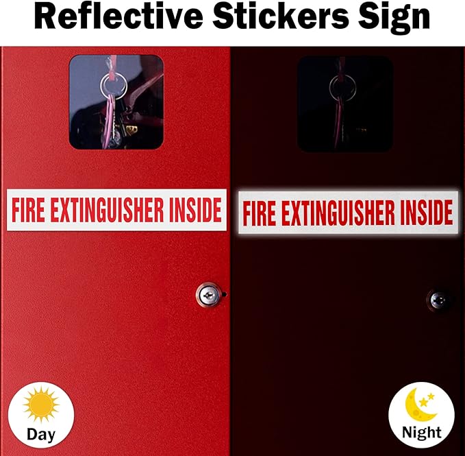 T&R Fire Extinguisher Inside Sign Stickers - 10 Pack - 9" x 1.7" Self-Adhesive Vinyl Reflective, UV resistant, Waterproof, Fade and Scratch Resistant, Suitable for Vehicles Indoor and Outdoor - White