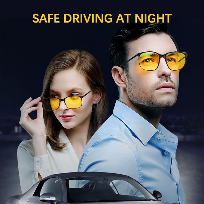 Night Vision Driving Glasses for Women & Men - Anti Glare Blue Light Blocking Computer Glasses with HD Clarity, Premium Protection | Nighttime Safety Eyewear for Screen Use & Road Travel