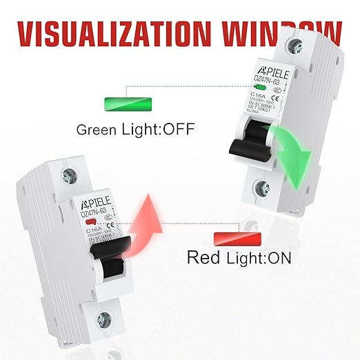 APIELE Miniature Circuit Breakers AC 120/240V, 16Amp 2Poles Circuit Breaker for Solar Photovoltaic Systems, DIN Rail Mount AC Disconnect Switch (1P, 16A, DZ47N-63-1P)